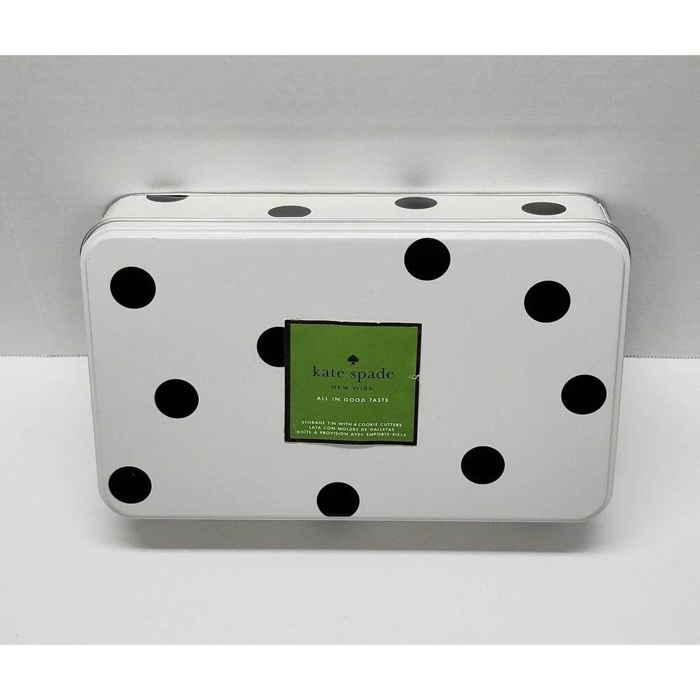 Kate Spade New York All In Good Taste Polka Dot Storage Tin with 4 Cookie